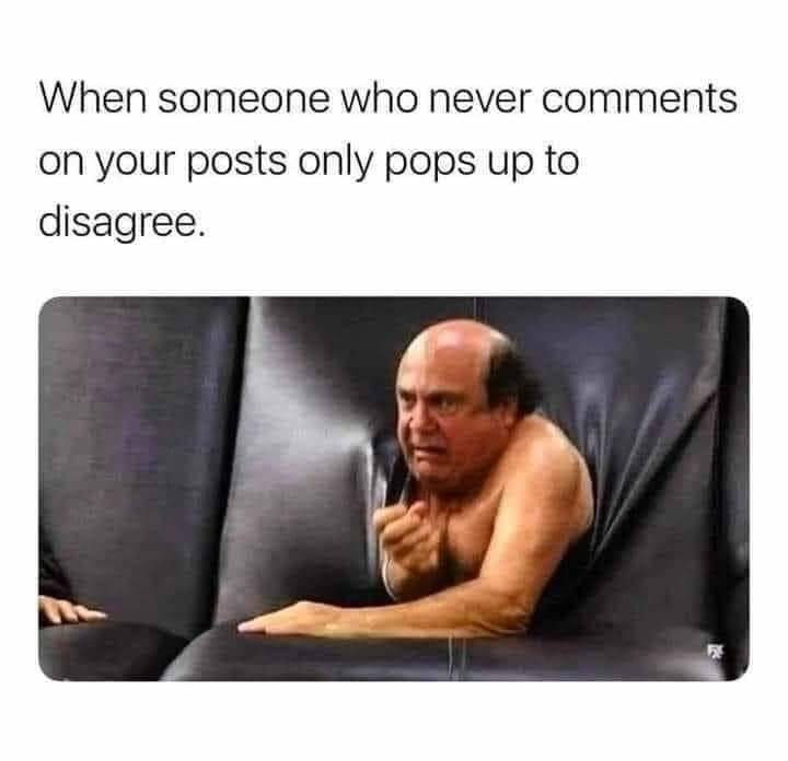 8-22-2023 when someone who never comments on your posts only pops up to disagree dank memes There's always that one grumpy person.